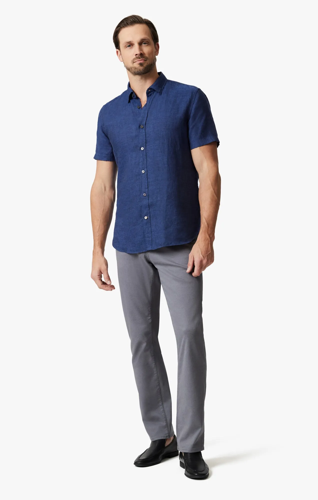 Linen Short Sleeve Shirt In Indigo