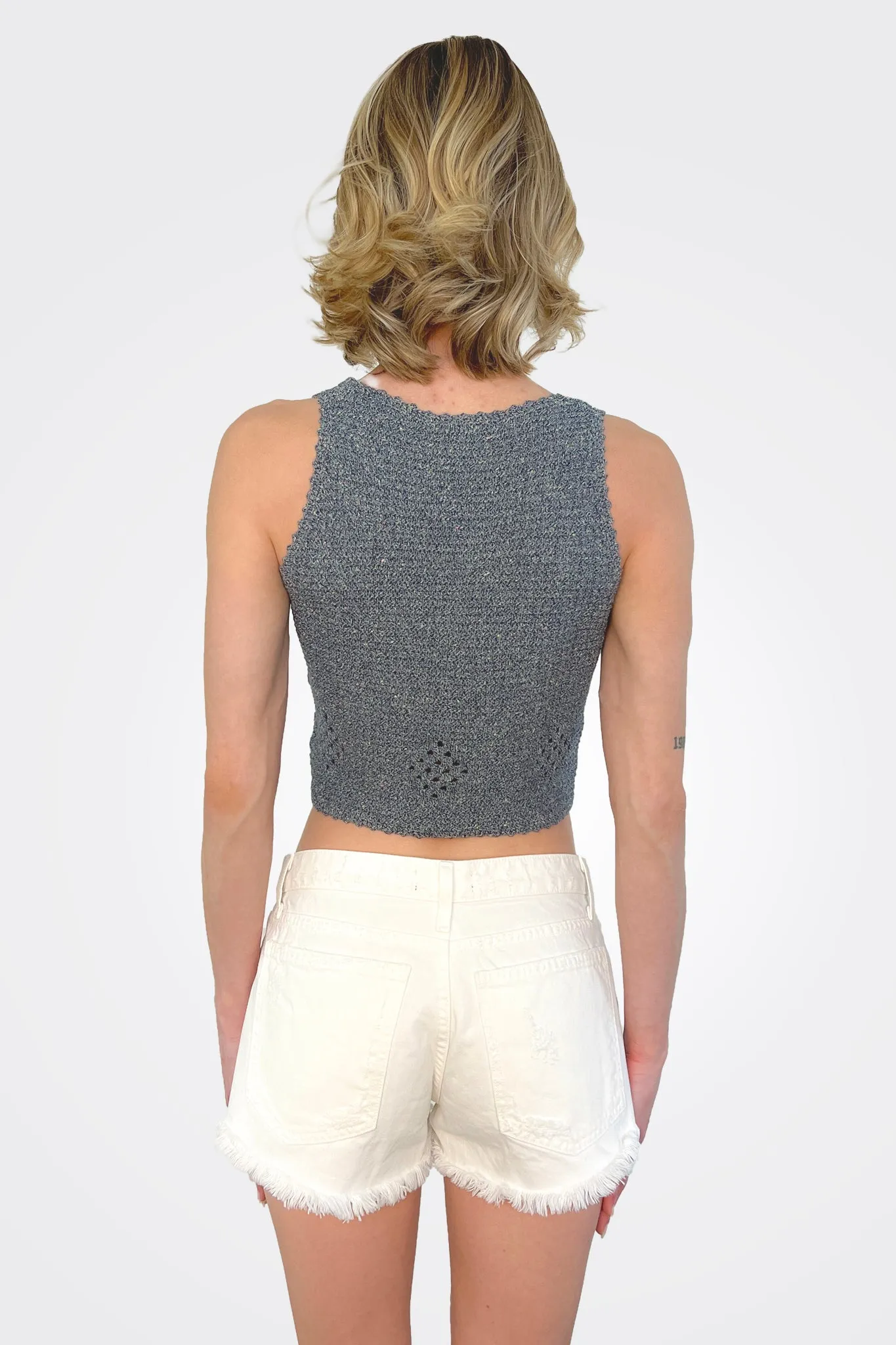 Mesh Crochet Vest - Navy Tweed