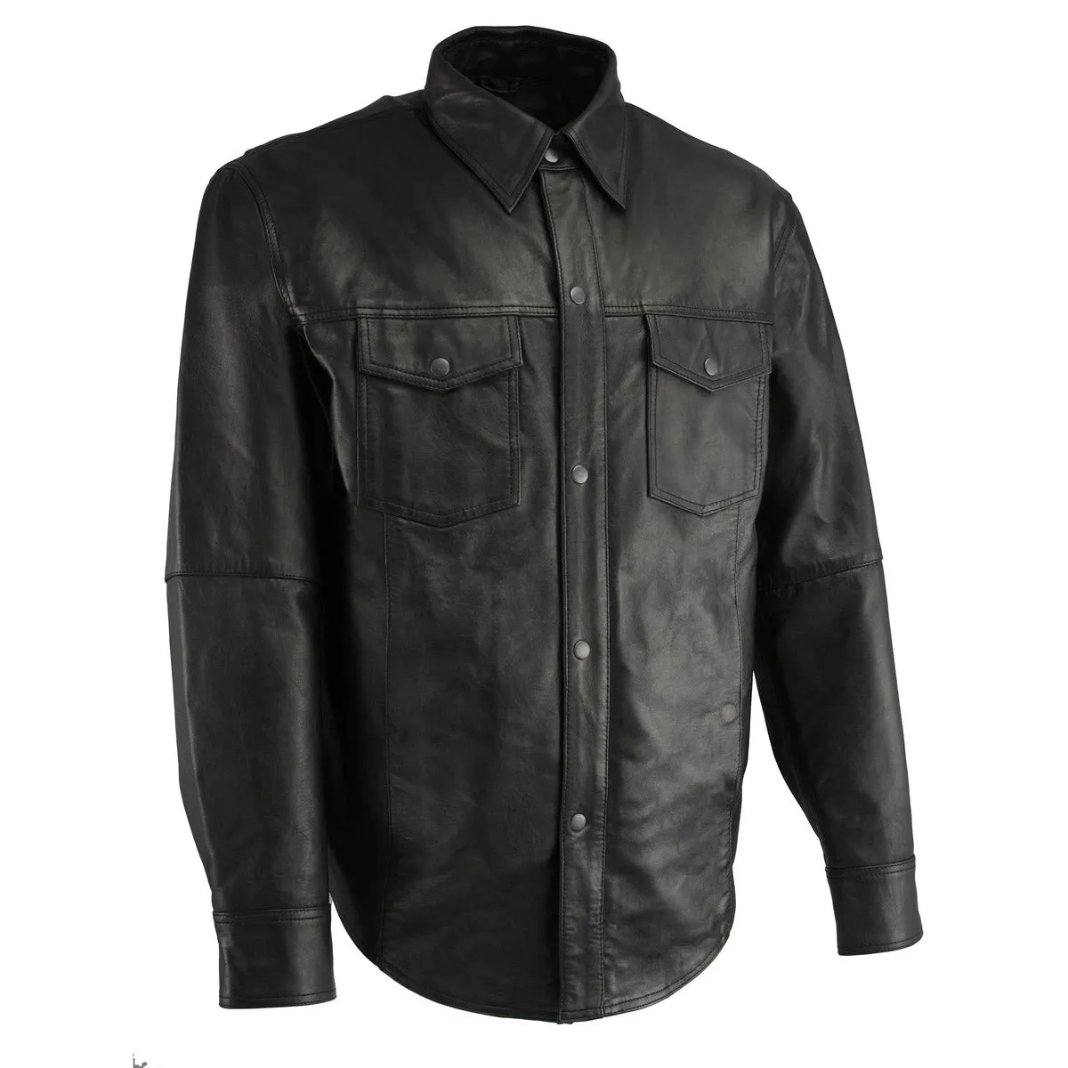 Milwaukee Leather LKM1601 Men's Black Lightweight Snap Front Casual Biker Leather Shirt