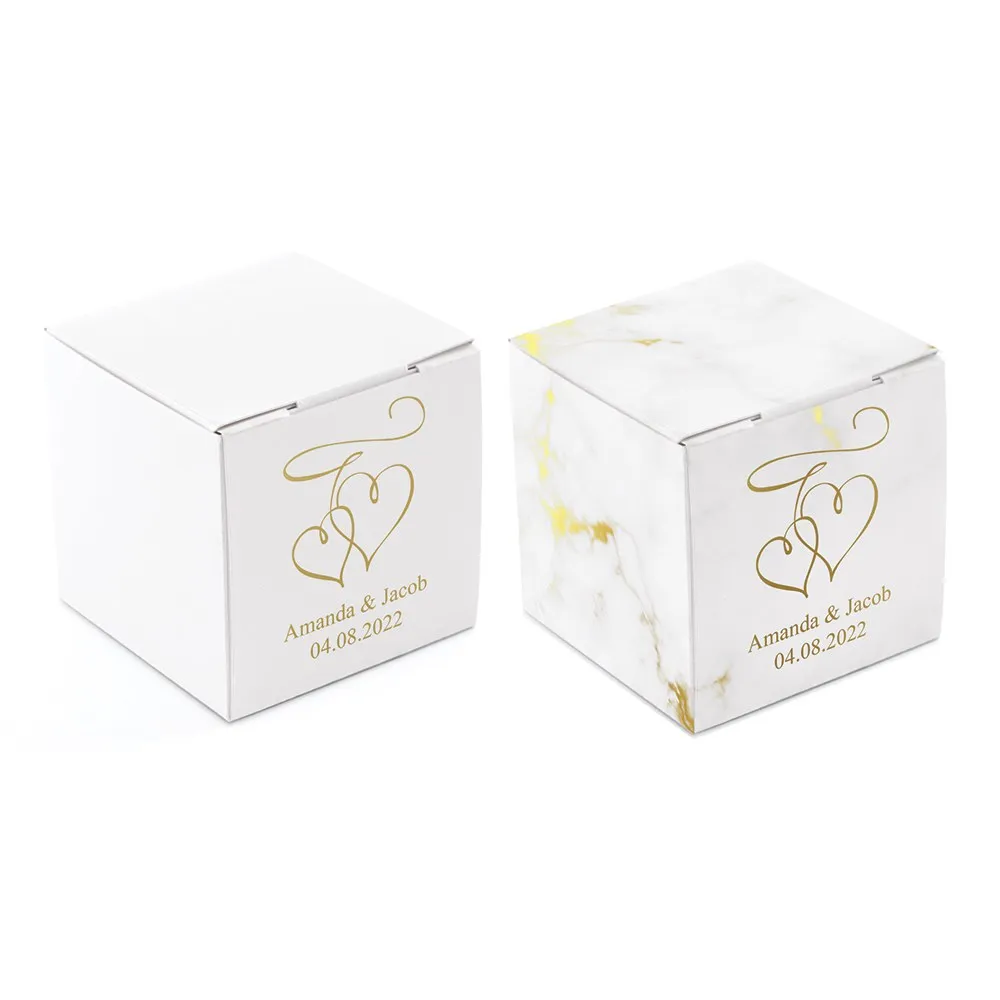 MINI CUSTOM FOIL PRINTED SQUARE PAPER FAVOR BOXES - DOUBLE HEARTS