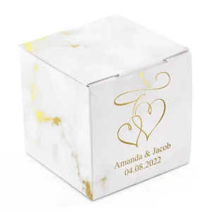 MINI CUSTOM FOIL PRINTED SQUARE PAPER FAVOR BOXES - DOUBLE HEARTS