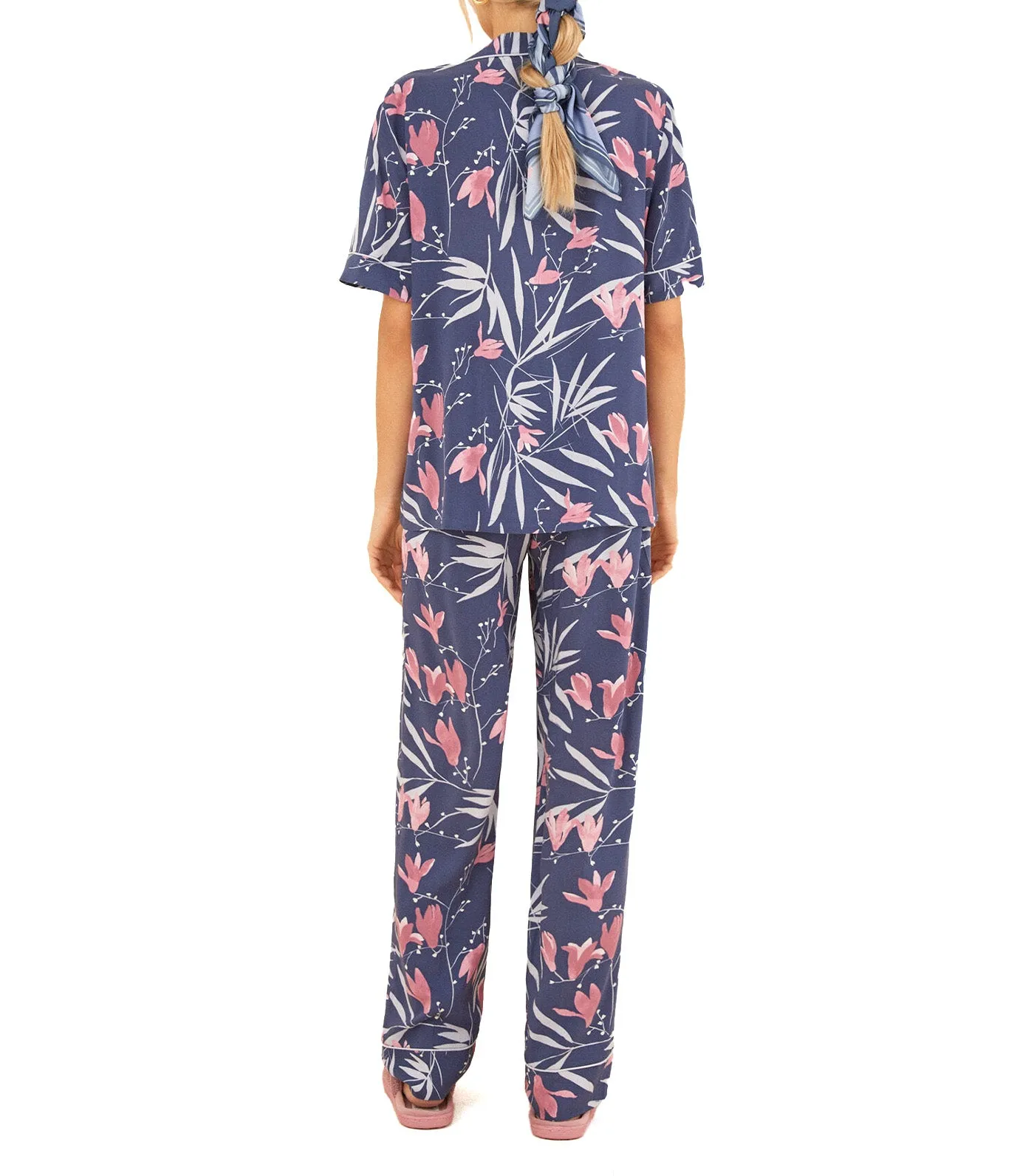 Moniquilla Flower Print Shirt Pajamas Blue