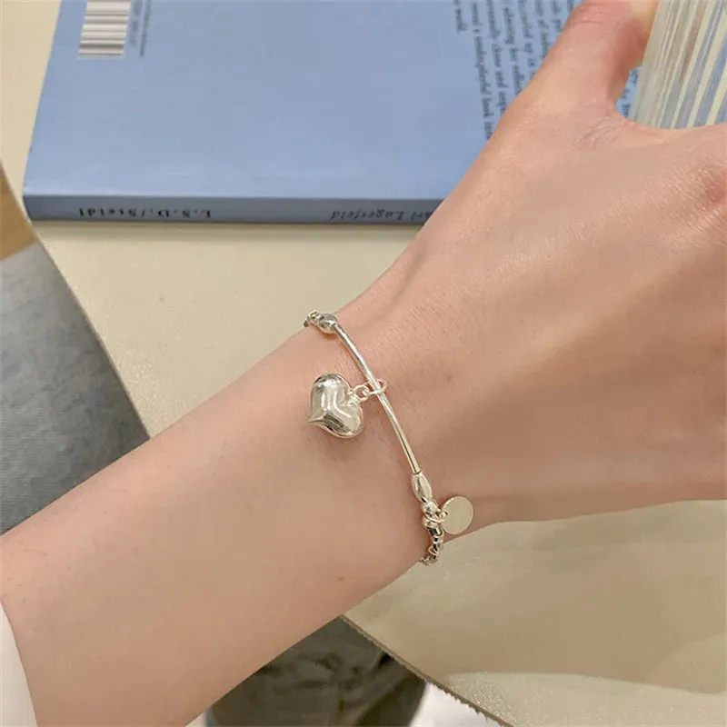 S925 Sterling Silver Simple Love Bracelet Sweet Cool Hand Decoration Geometric Square Fine Jewelry for Women Party Gifts