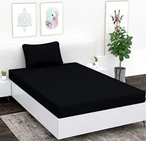 Shri Anand Creations Fast Color Solid/Plain Black Bedsheet for Single Bed with 1 Pillow Cover