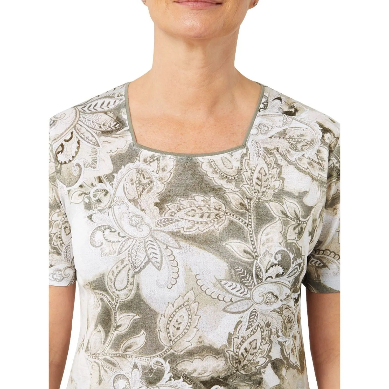 TIGI 10/12 Soft Square Neck Paisley Print Top