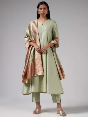 Vark Solid Lime Kurta, Straight Pants and Floral Printed Dupatta Set