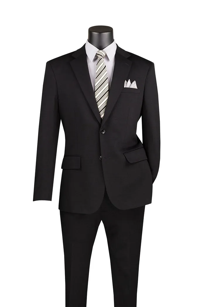 Vinci Slim Fit 2 Piece Suit Stretch Fabric Suit with Adjustable Waistband Black SDX-3