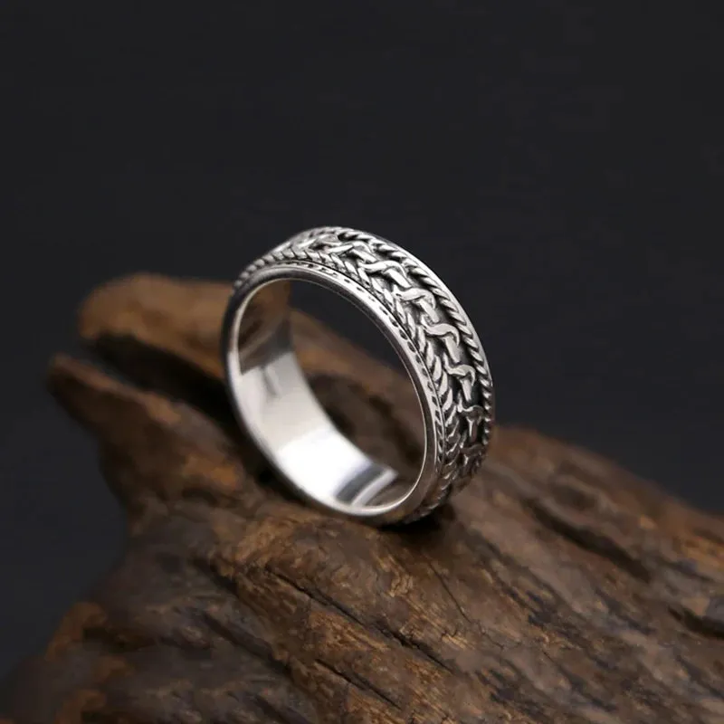 Vintage Black Ring 100% Real 925 Sterling Silver For Men And Women Spinning Thailand Silver Joint Ring Fine Jewelry 2024 New FR5