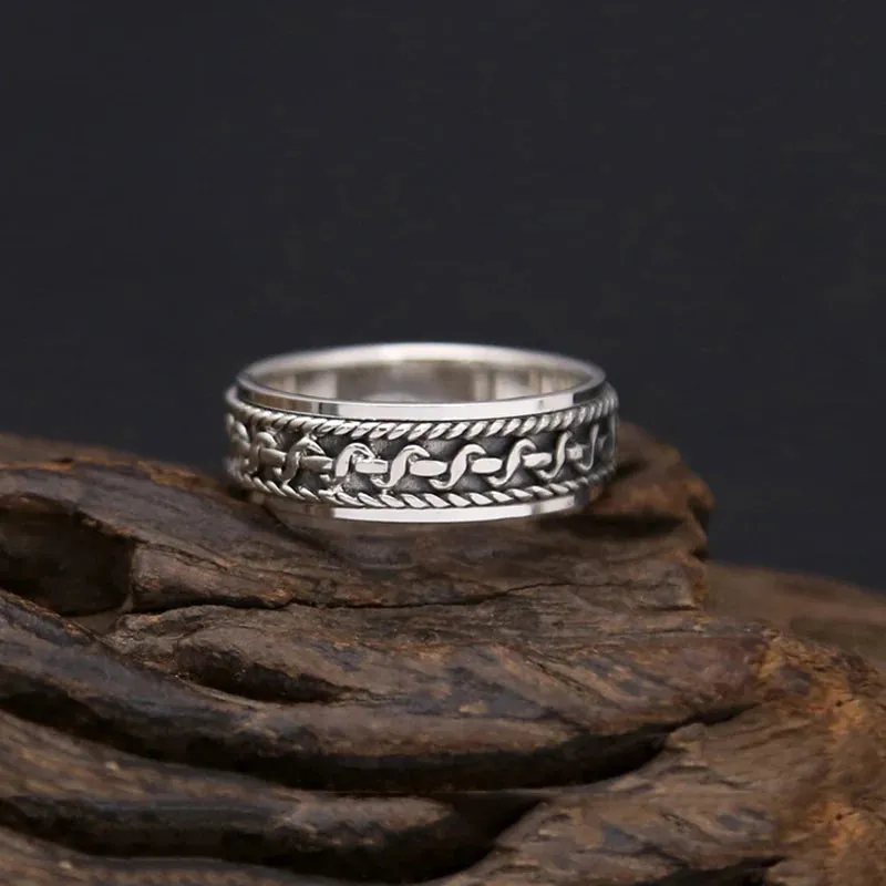 Vintage Black Ring 100% Real 925 Sterling Silver For Men And Women Spinning Thailand Silver Joint Ring Fine Jewelry 2024 New FR5