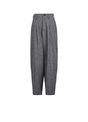 WOOL FLANNEL HOUNDSTOOTH FEMALE PT DOUBLE TUCK WIDE PANTS